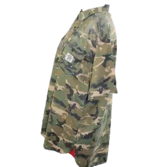 Hustle Gang Short Sleeve Green Tan Camo Button Down Shirt Size: 2X - Picture 9 of 10